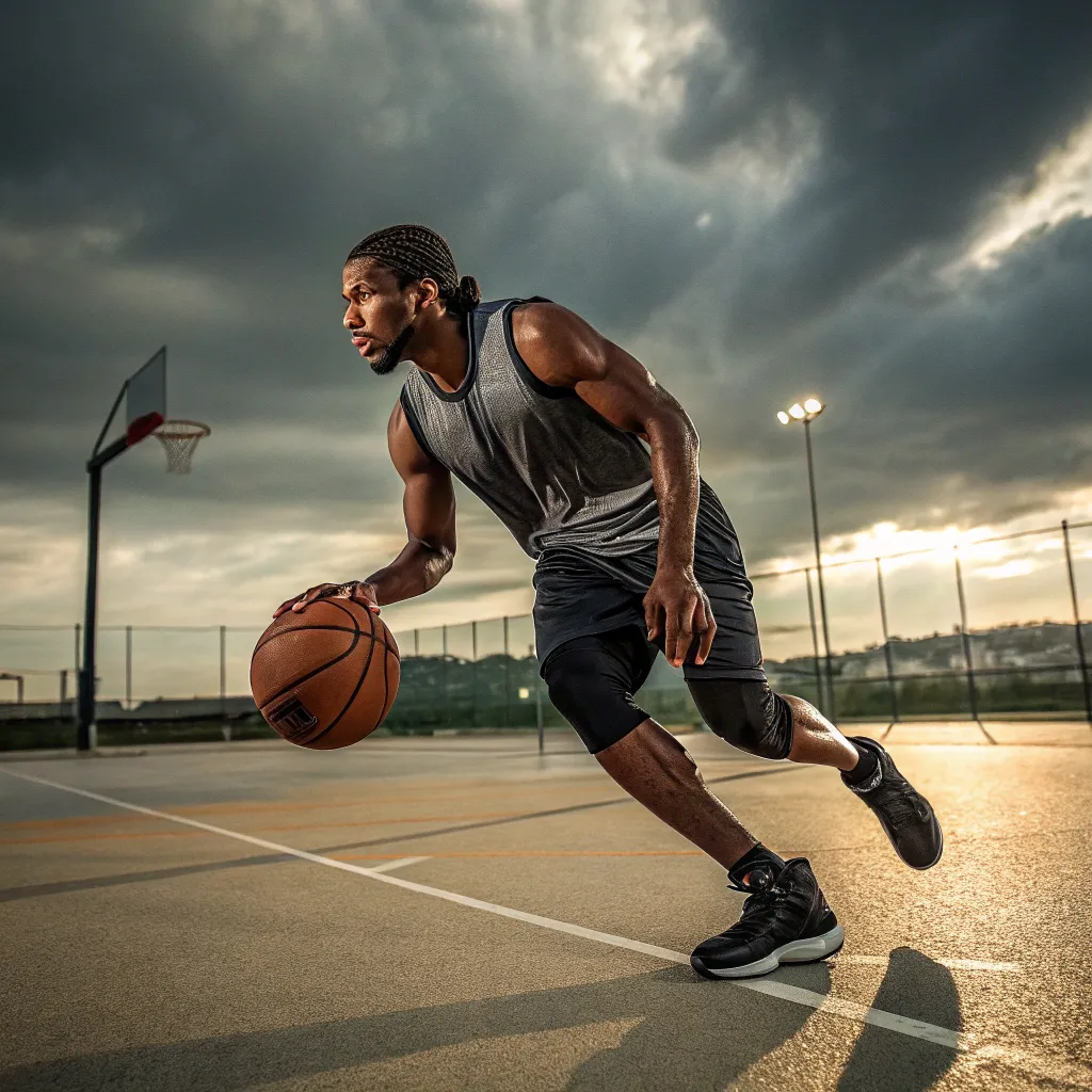 John practicing basketball